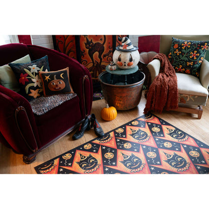Grinning Black Cat Jack Harlequin Vinyl Floor Decor by Johanna Parker 52" x 76"