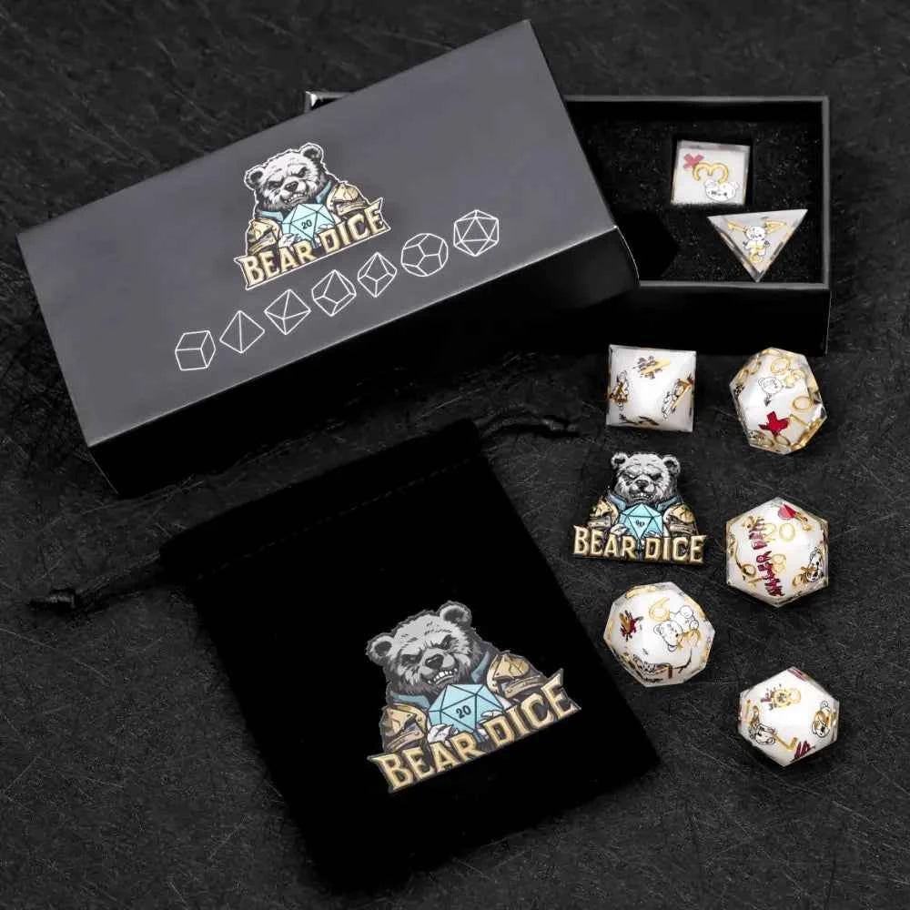 Halloween Killer Bear themed resin dice set with gold numbers
