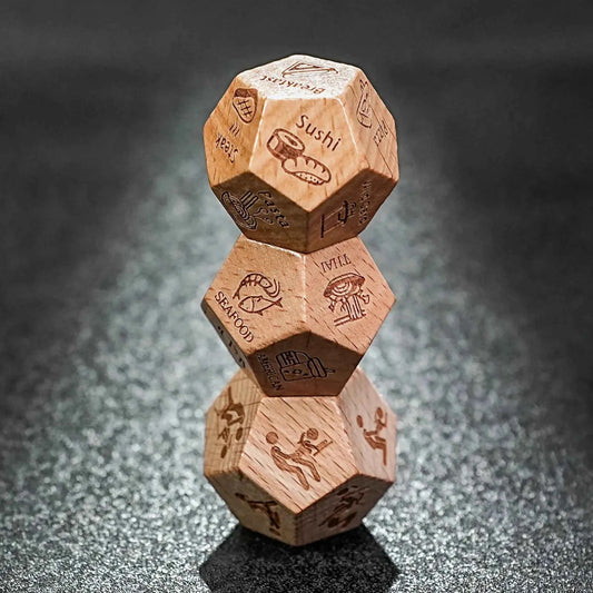 Hand-Carved Wooden D12 Dice — Giant 30mm Fun Pattern Twelve-Sided Die