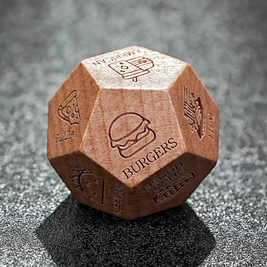 Hand-Carved Wooden D12 Dice — Giant 30mm Fun Pattern Twelve-Sided Die