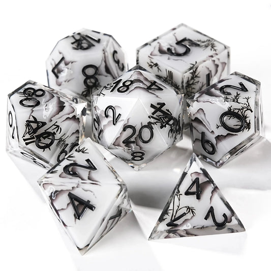 Handmade Ink Painting Style Resin D&D Dice Set