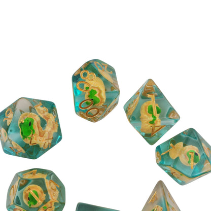 Baby Dino Hatchling 7-Piece Resin DND Dice Set