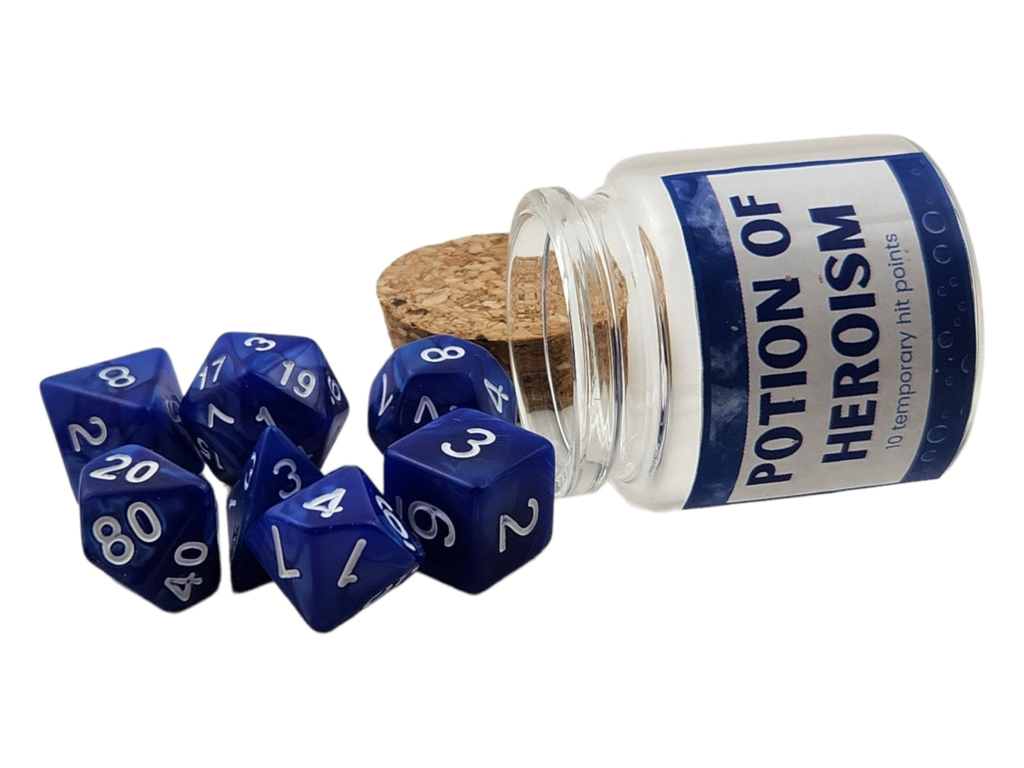 Heroism Potion Dice Jar — Blue 7-Piece DND Dice Set
