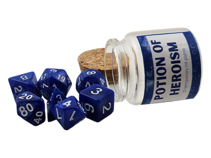 Heroism Potion Dice Jar — Blue 7-Piece DND Dice Set