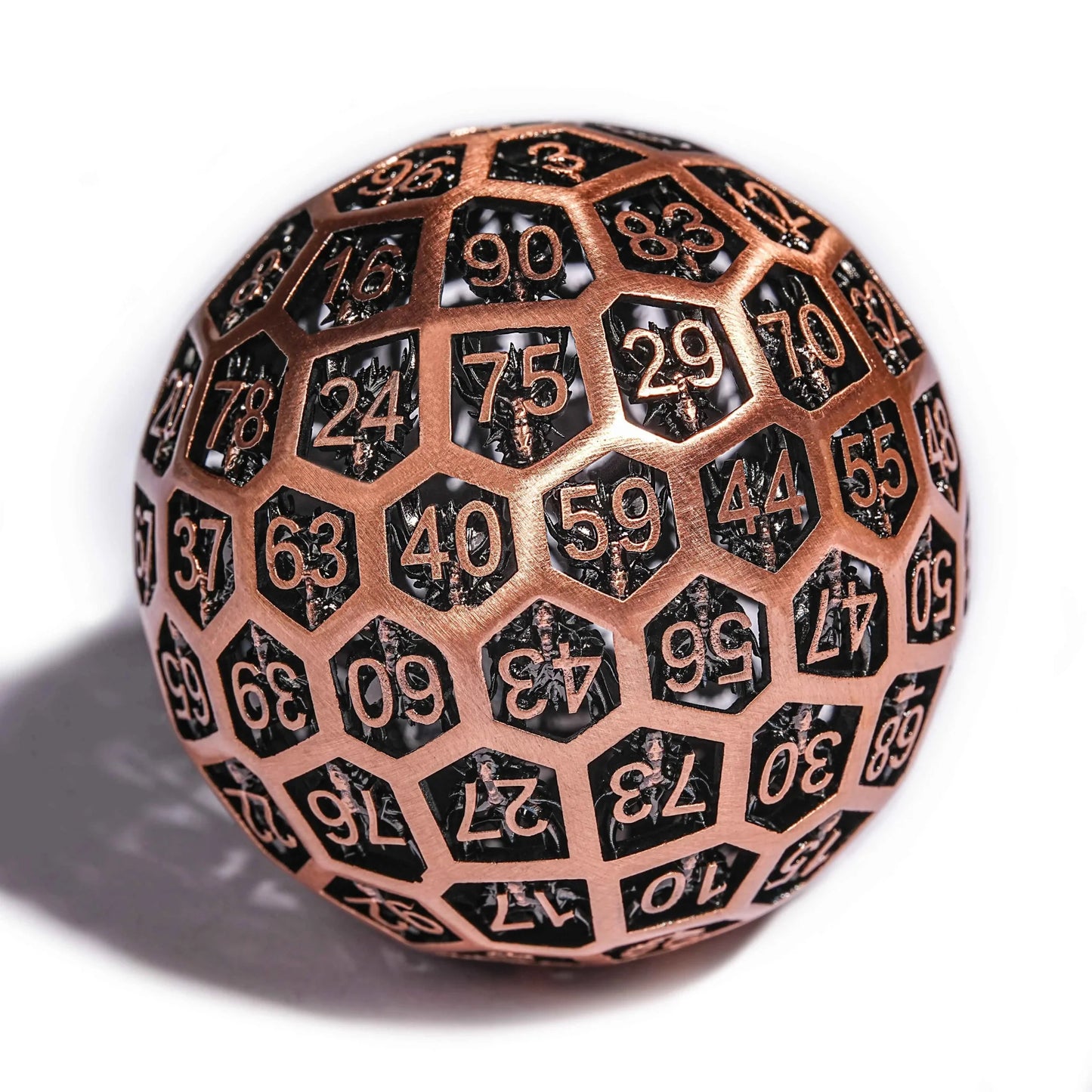 Hollow Metal Dragon D100 Dice 50mm Spherical Red Copper