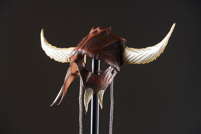 Handmade Genuine Leather Mask with Horns in Natural Colors - The Horned Beast