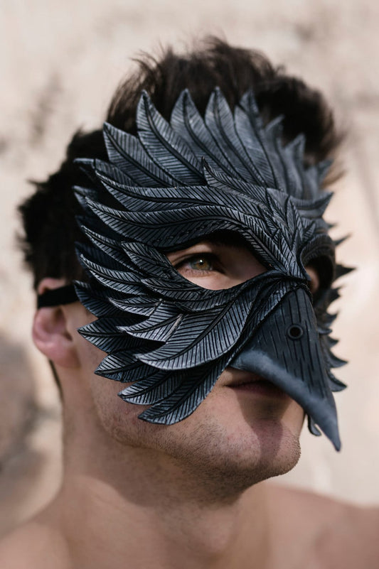 Black Raven Handmade Genuine Leather Mask