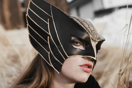 Winged Helmet Genuine Leather Mask
