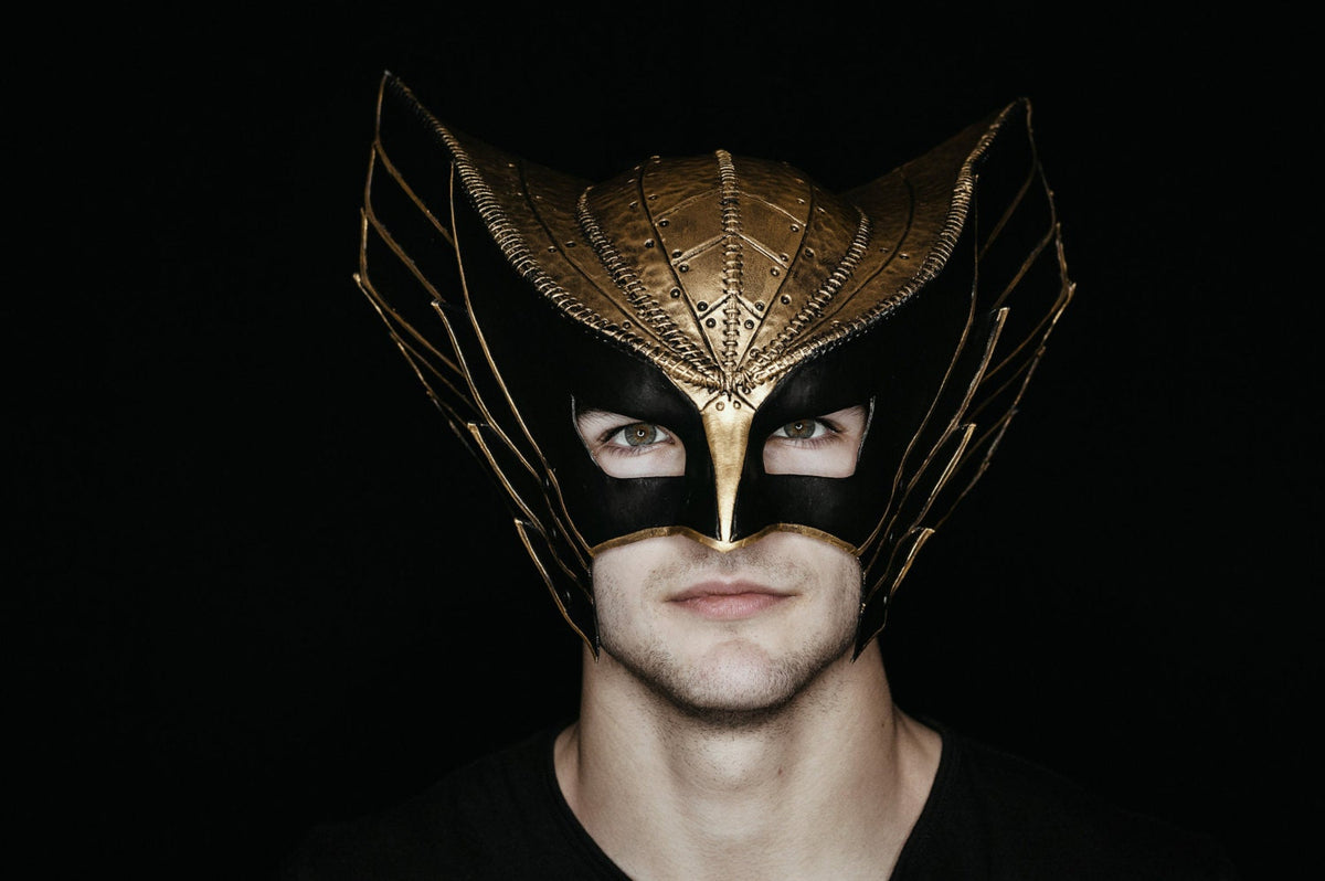 Winged Helmet Genuine Leather Mask