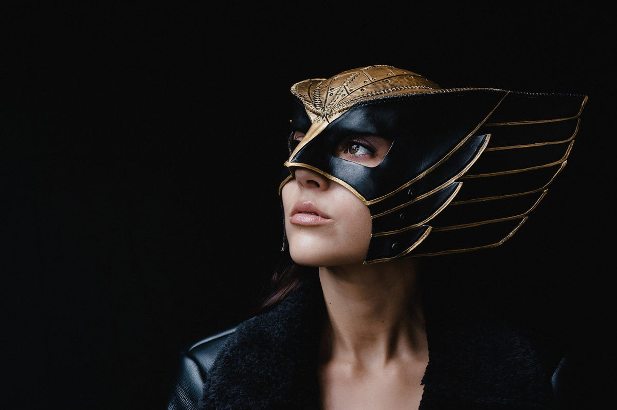 Winged Helmet Genuine Leather Mask