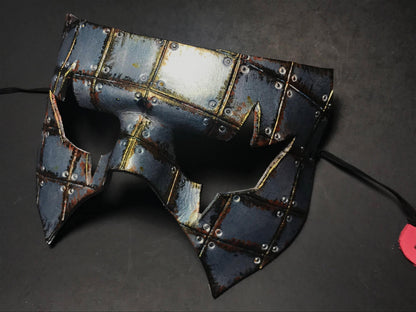 Handmade Genuine Leather Mask in Silver Rust