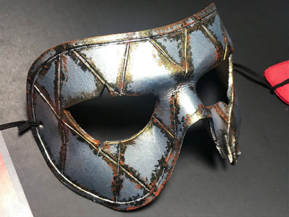 Harlequin Handmade Genuine Leather Mask in Silver Rust