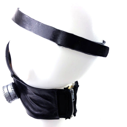 Handcrafted Genuine Leather Zipper Mouth Mask with Elastic Zipper Enclosure