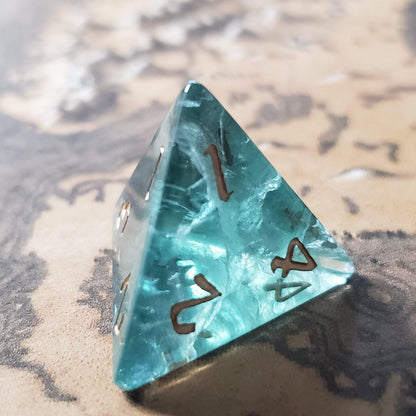 Green Fluorite Gemstone Dice (Chlorophane)  Hand Carved Polyhedral Dice (With Box) Set