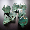 Green Fluorite Gemstone Dice (Chlorophane)  Hand Carved Polyhedral Dice (With Box) Set