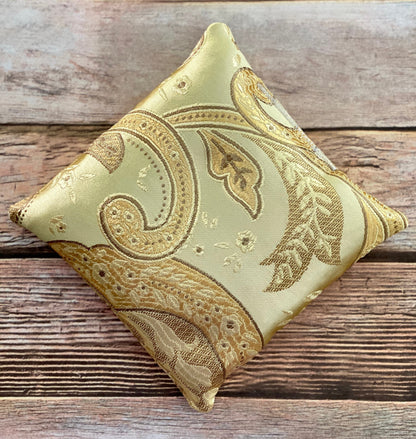 Gold Singing Bowl Crystal Display Pillow – Brocade Cushion for Crystal Spheres & Bowls