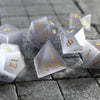 Hand Carved  Gemstone Gray Cats Eye Stone (And Box) Polyhedral Dice Set