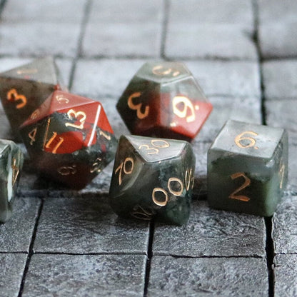 Gemstone  African Bloodstone Hand Carved Polyhedral Dice Set