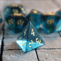 Hand Carved  Green Zircon Glass (And Box) Polyhedral Dice Set