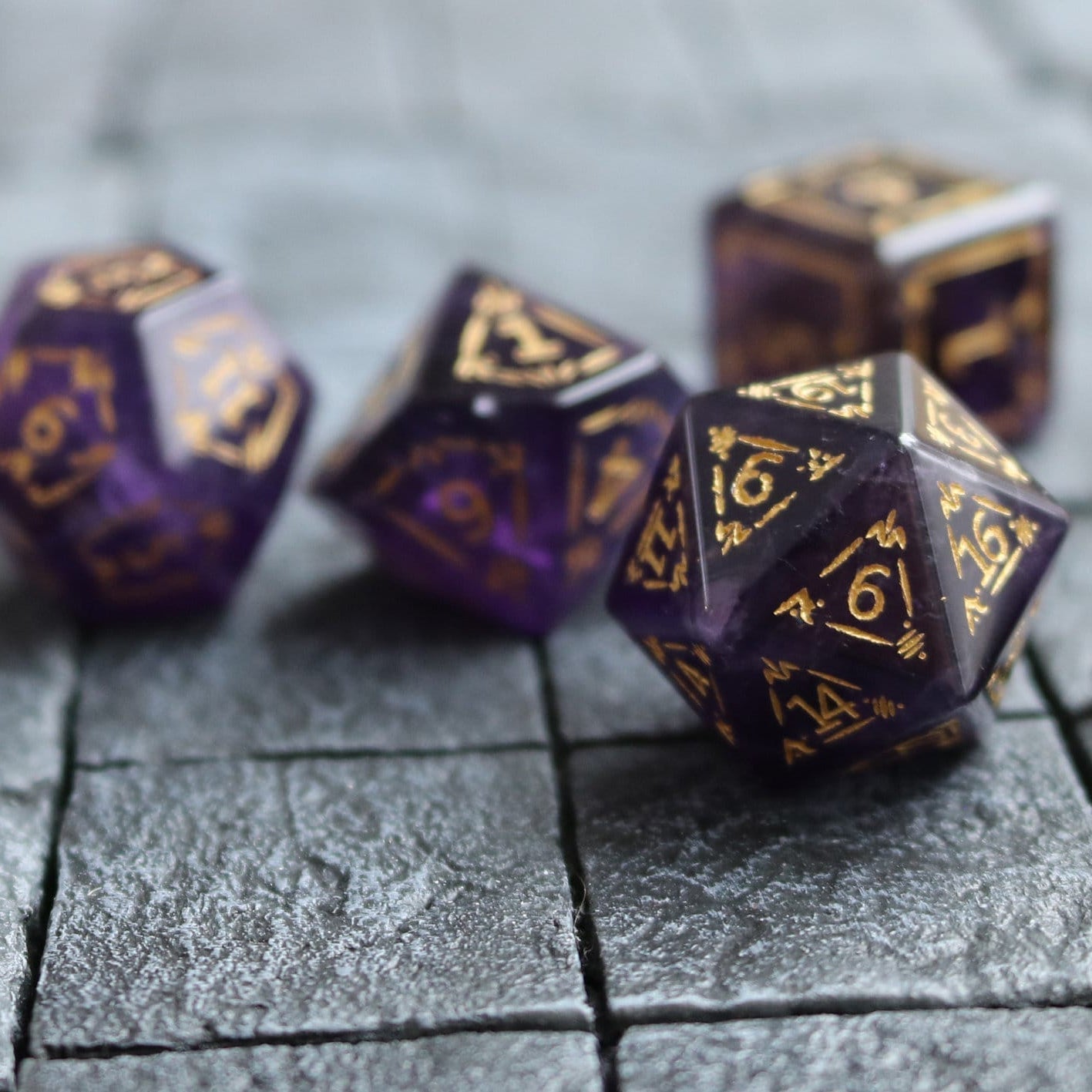 Dragon Shield Purple Gemstone Amethyst Dice (With Box) Hand Carved Polyhedral Dice Set