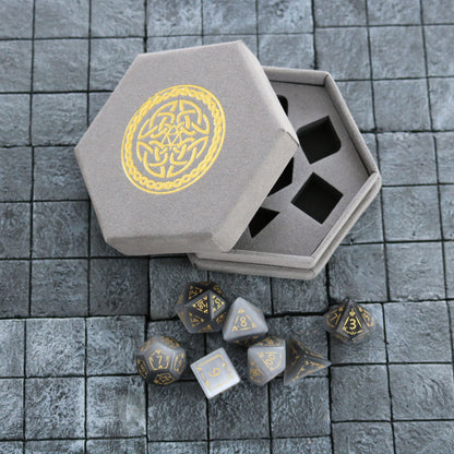 Dragon Shield Gemstone Gray Cats Eye Stone (And Box) Polyhedral Dice Set