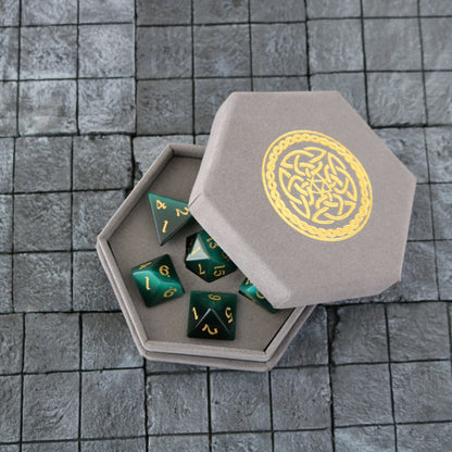 Dragon Shield Gemstone Green Cats Eye Stone (And Box) Polyhedral Dice Set