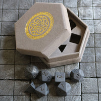 Gemstone Black Night Raised Obsidian Hand Carved Polyhedral Dice (And Box) DND Set