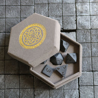 Gemstone Black Night Raised Obsidian Hand Carved Polyhedral Dice (And Box) DND Set