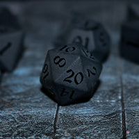 Gemstone Black Night Raised Obsidian Hand Carved Polyhedral Dice (And Box) DND Set