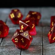Hand Carved  Blood Red Zircon Glass (And Box) Polyhedral Dice Set