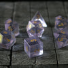 Hand Carved  Purple Zircon Glass (And Box) Polyhedral Dice Set