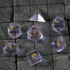 Hand Carved  Purple Zircon Glass (And Box) Polyhedral Dice Set