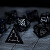 Set Of  Dragon Shield Gemstone Blue Sandstone Silver Font (And Box) Polyhedral Dice Dice Set