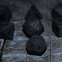 Gemstone Black Night Raised Obsidian Hand Carved Polyhedral Dice (And Box) DND Set