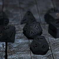 Gemstone Black Night Raised Obsidian Hand Carved Polyhedral Dice (And Box) DND Set