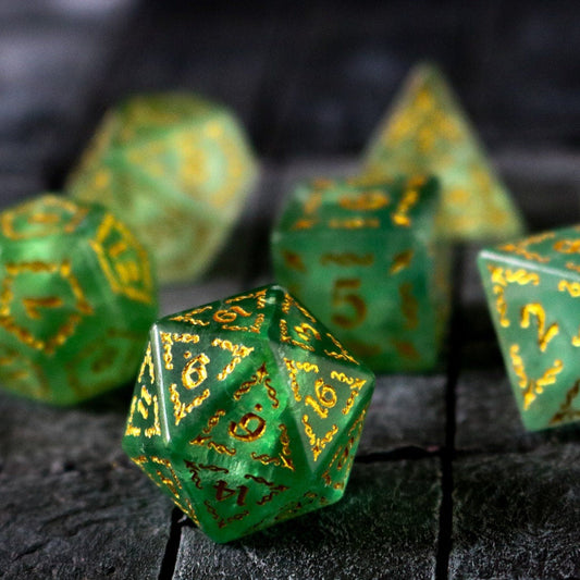 Vine Spike Green Fluorite Gemstone Dice (With Box) Dice Set