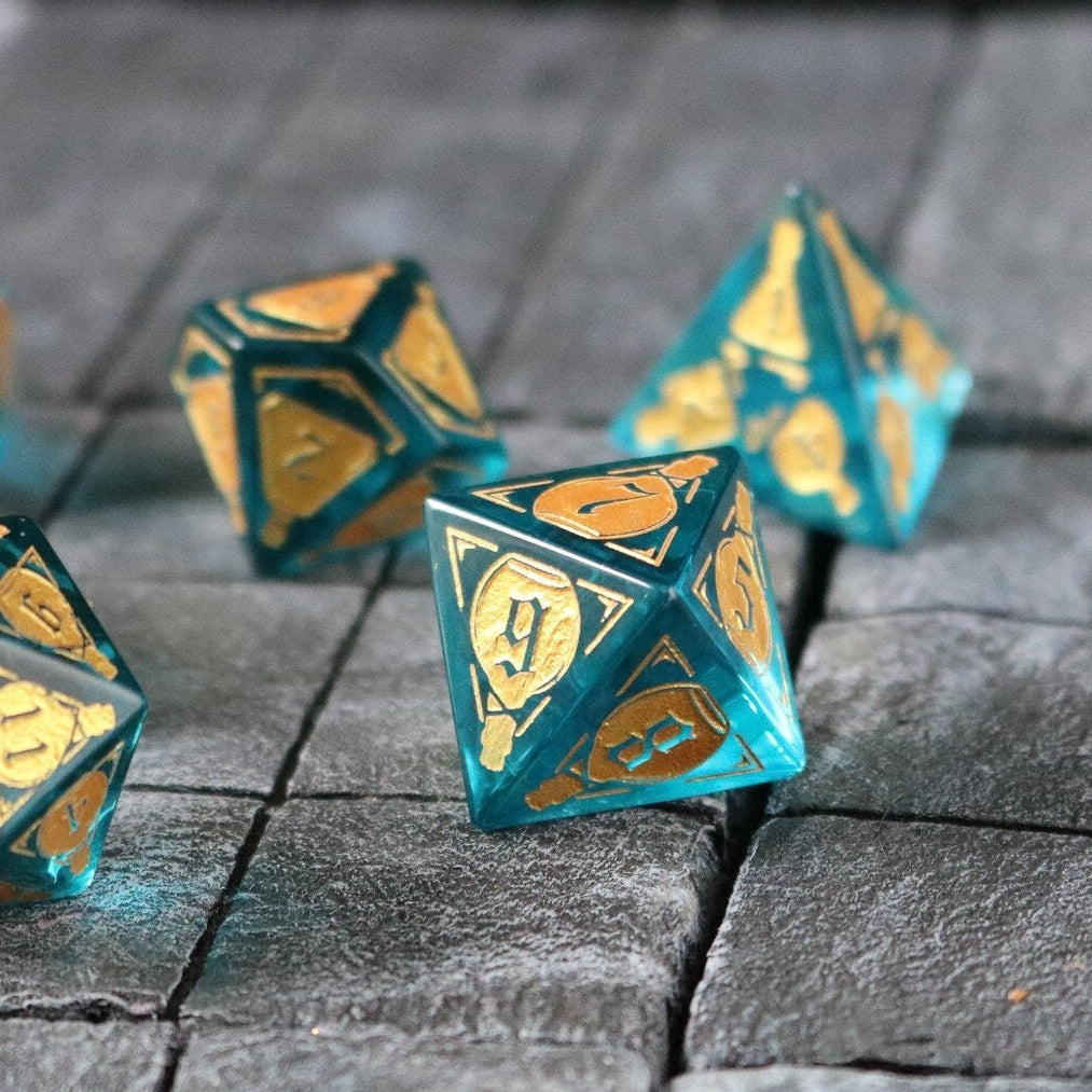 Mana Potion Blue Zircon Glass (And Box) Polyhedral Dice Set