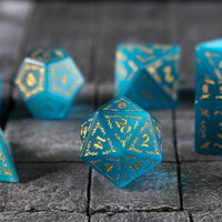 Vine Spike Gemstone Blue Cats Eye Stone (And Box) Polyhedral Dice Set