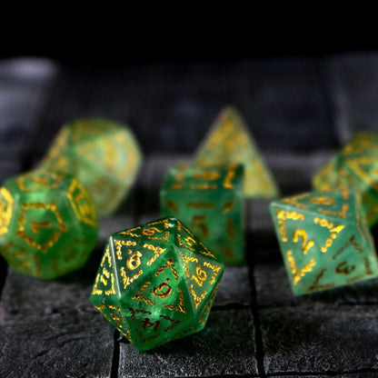 Vine Spike Green Fluorite Gemstone Dice (With Box) Dice Set