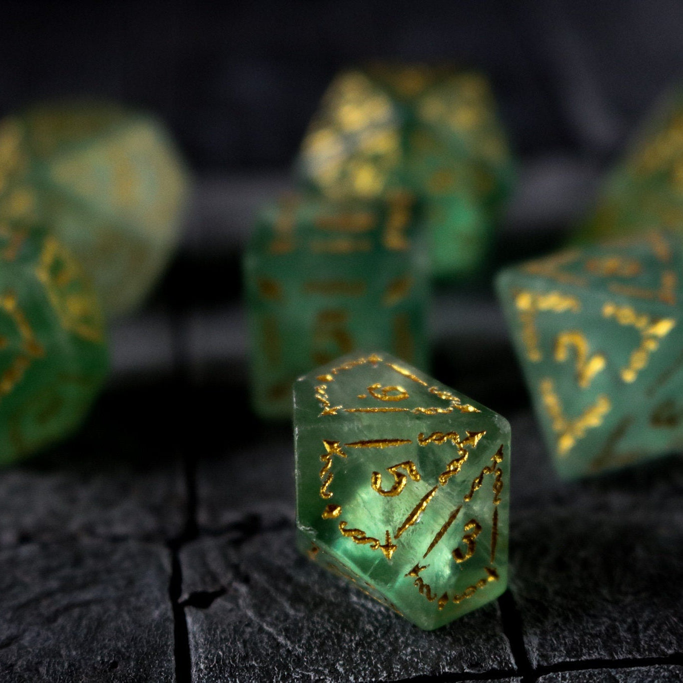 Vine Spike Green Fluorite Gemstone Dice (With Box) Dice Set