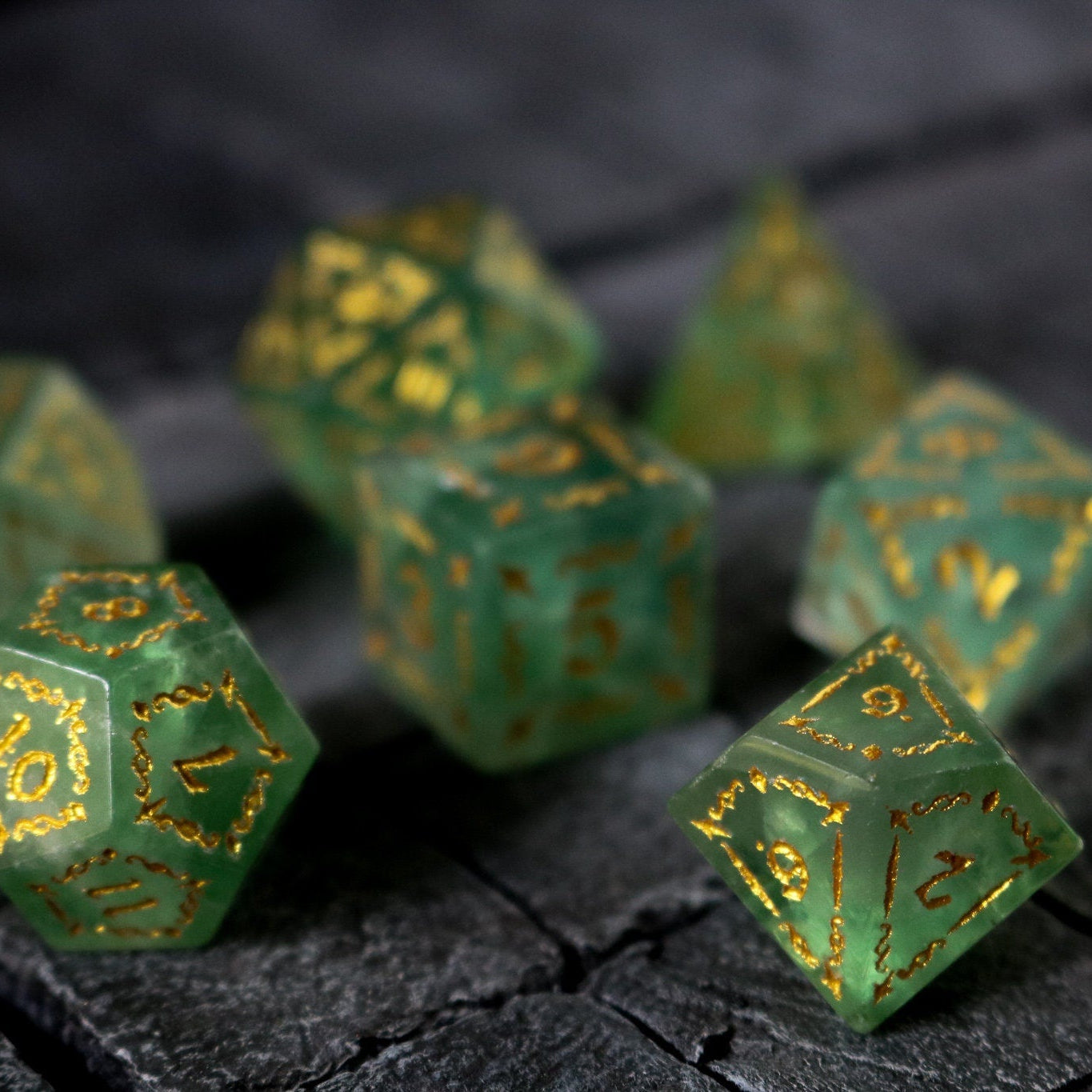 Vine Spike Green Fluorite Gemstone Dice (With Box) Dice Set