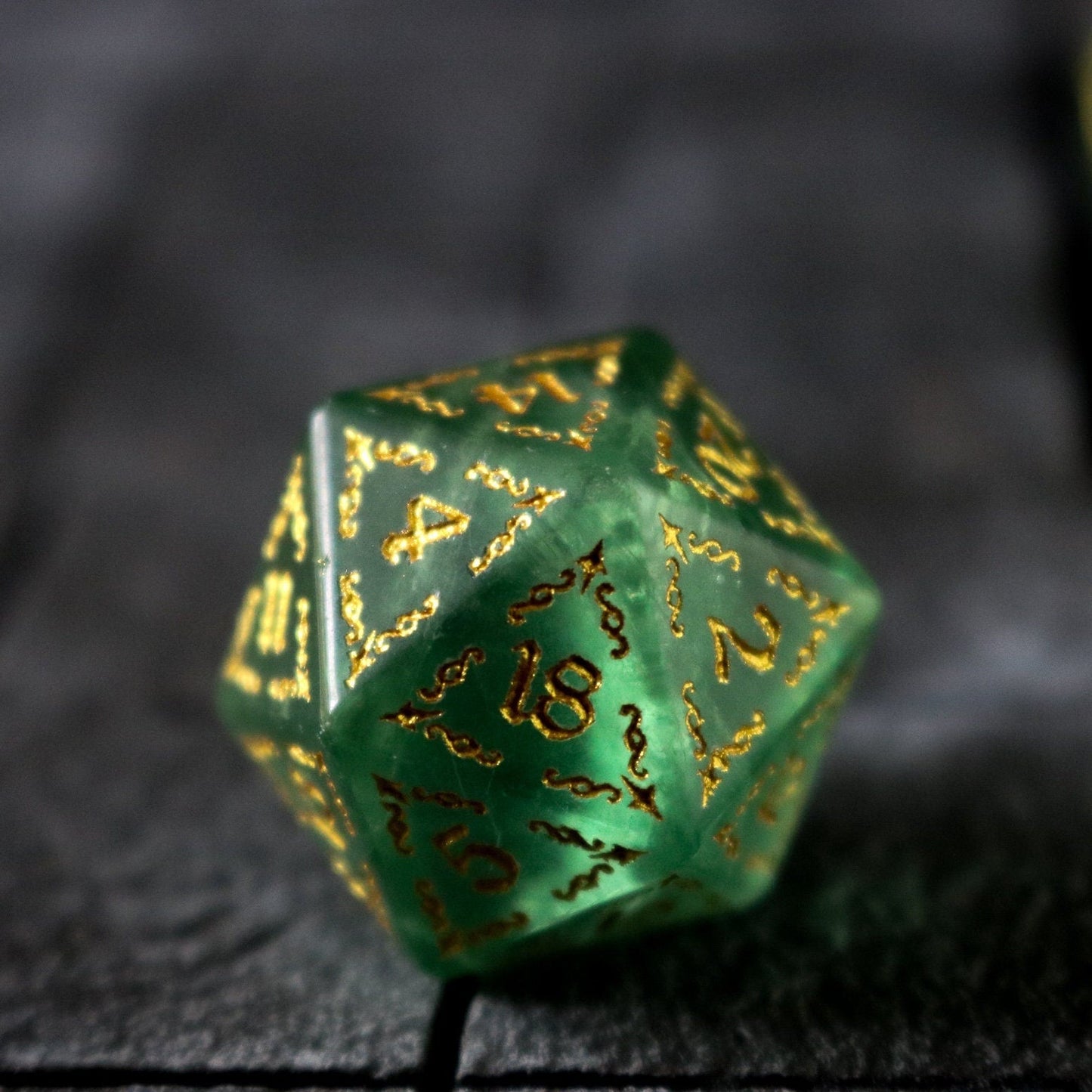 Vine Spike Green Fluorite Gemstone Dice (With Box) Dice Set