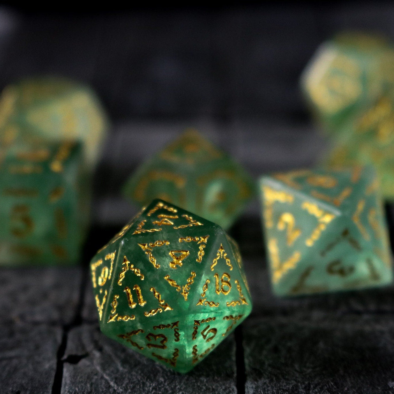 Vine Spike Green Fluorite Gemstone Dice (With Box) Dice Set