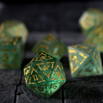 Vine Spike Green Fluorite Gemstone Dice (With Box) Dice Set