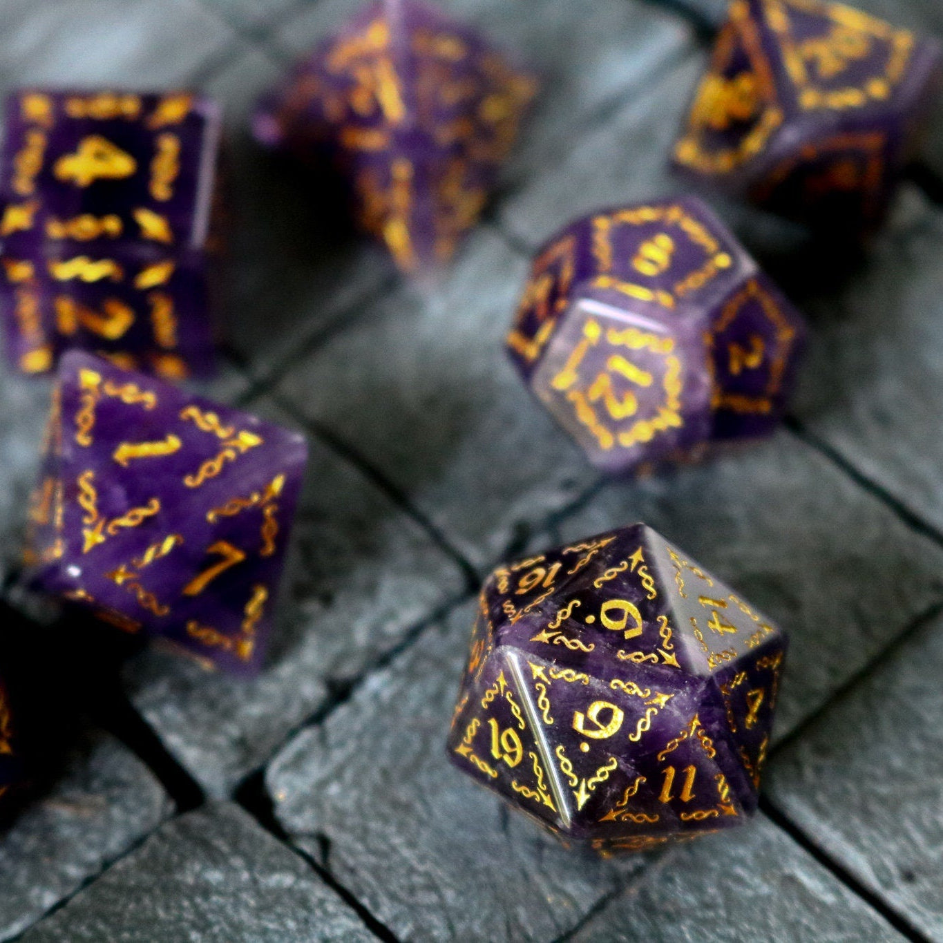 Vine Spike Gemstone Purple Amethyst Dice (With Box) Set