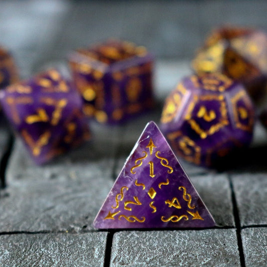 Vine Spike Gemstone Purple Amethyst Dice (With Box) Set