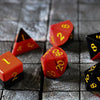 Hand Carved Two Tone Red/Black Synthetic Gemstone (And Box) Polyhedral Dice Set