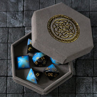 Hand Carved Two Tone White/Black Synthetic Gemstone (And Box) Polyhedral Dice Set