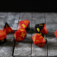 Hand Carved Two Tone Red/Black Synthetic Gemstone (And Box) Polyhedral Dice Set