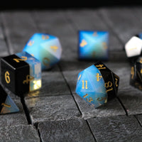 Hand Carved Two Tone White/Black Synthetic Gemstone (And Box) Polyhedral Dice Set